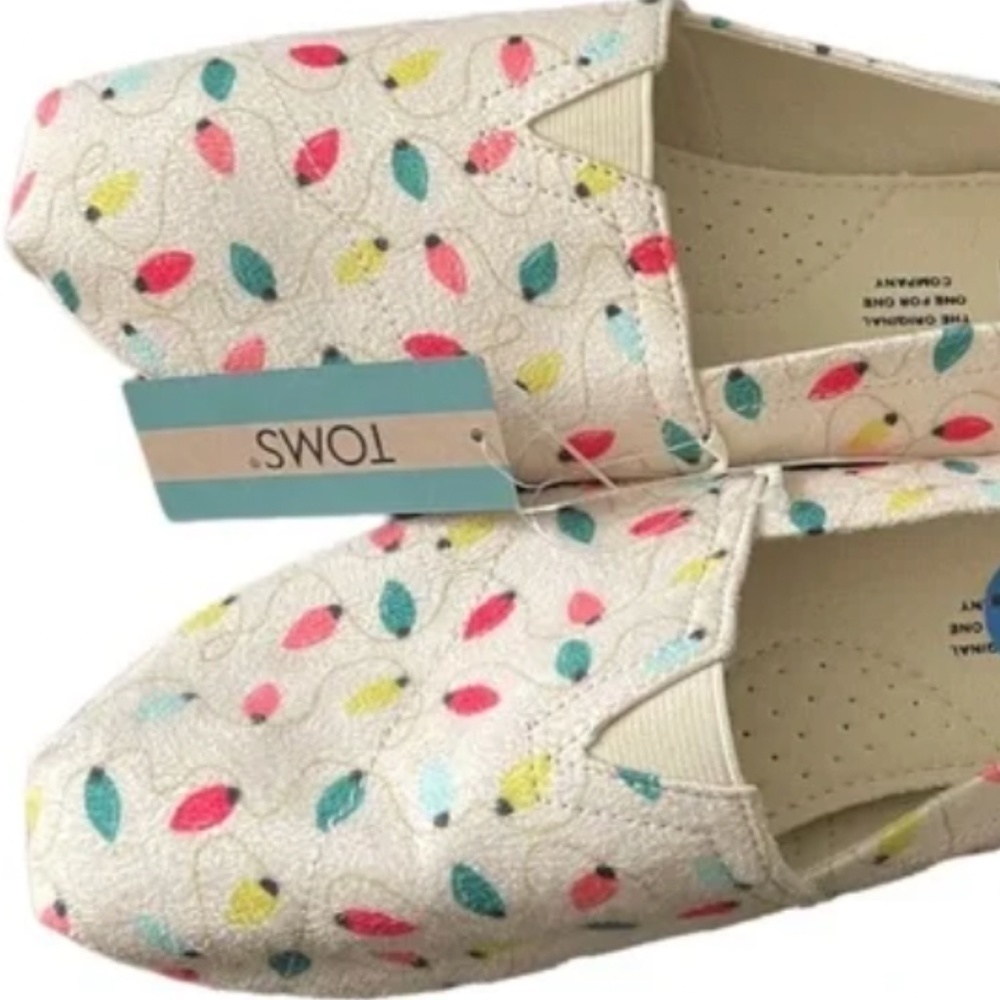Toms Christmas Lights 6 White Cream Holiday‎ Slip On Shoes Alpargatas